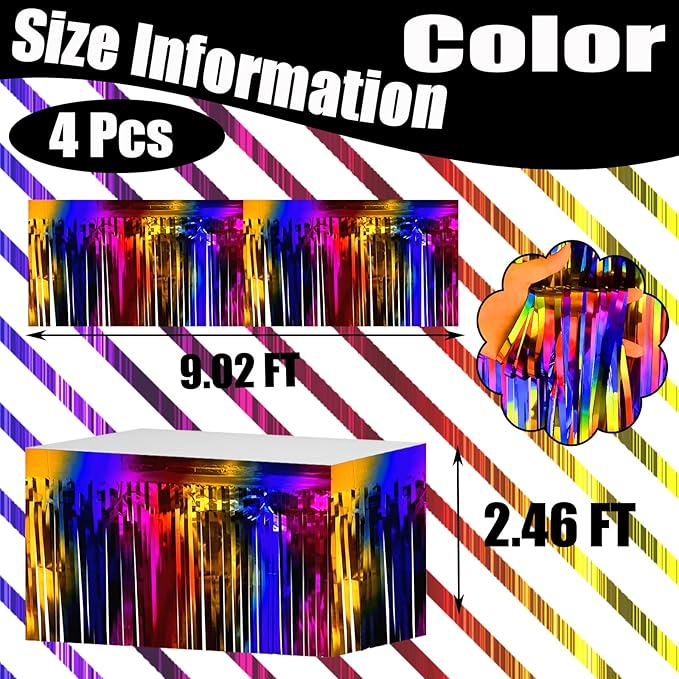 4 Pack 29x108 Inch Metallic Foil Fringe Tinsel Table Skirts - Image 2