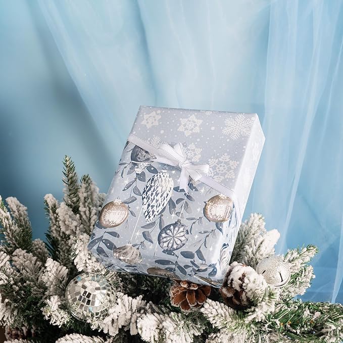 LeZakaa Christmas Silver Wrapping Paper Mini Roll, Reversible Design - Image 4