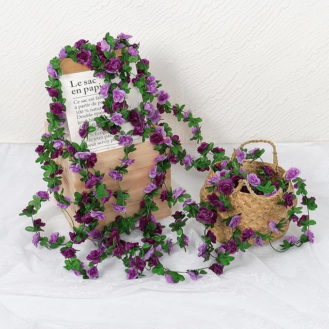 KHOYIME 18 Pack 144 FT Artificial Flower Garland, Fake Purple Roses Vines Silk - Image 7