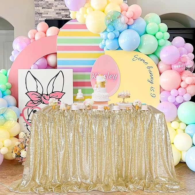 QueenDream Light Gold Party Decorations Sequin Tablecloth: Glitter Overlay - Image 4