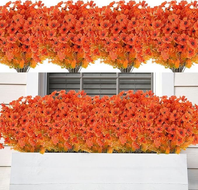 AmyHomie 16 Bundles Orange Artificial Fall Flowers - Image 8