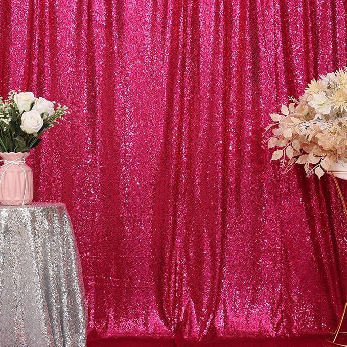 Eternal Beauty Hot Pink Sequin Backdrop, 6x8 Ft Glitter Background Curtains - Image 3
