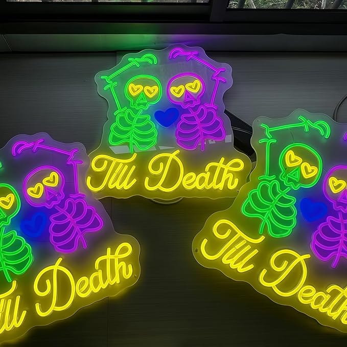 Skull Till Death Neon Sign, Halloween Wall Sign, Horror Decor Wall Skull Neon - Image 6