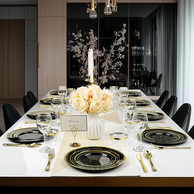 BESTVIP 600PCS Black Gold Dinnerware Set - Image 6