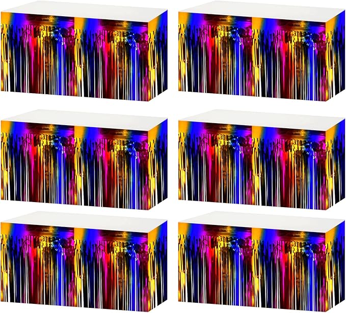 6 Pack 29x108 Inch Metallic Foil Fringe Tinsel Table Skirts Banner by AIKENLIN