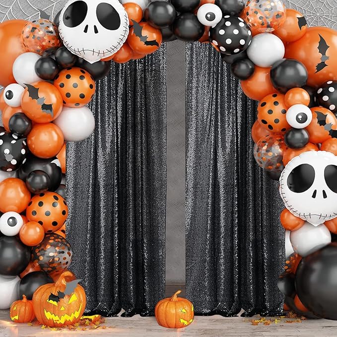 Sugargirl Halloween Black Sequin Backdrop Curtain 4 Panels 2FTx8FT Glitter - Image 3
