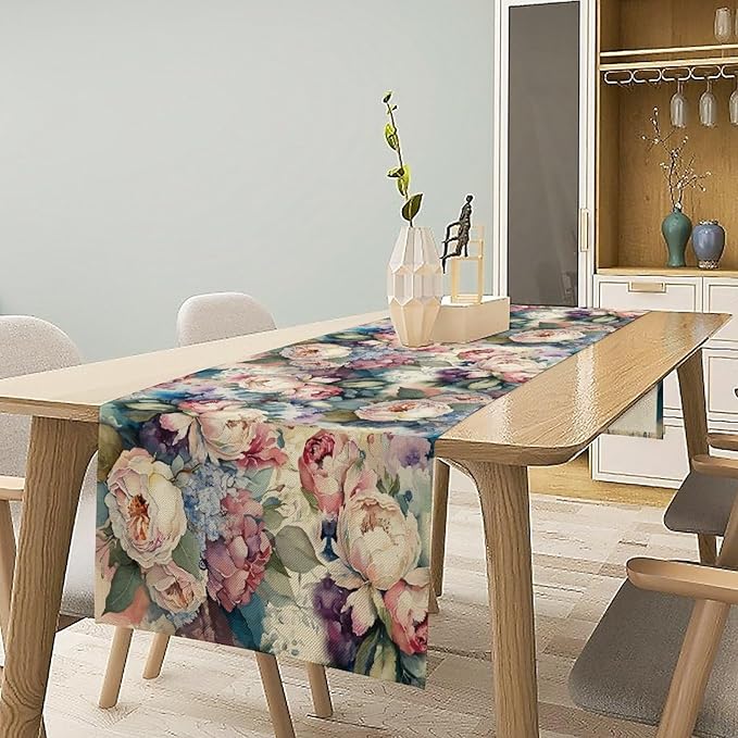 Vintage Floral Table Runner, Girls Women Rose Romantic Leaf Botanical - Image 6