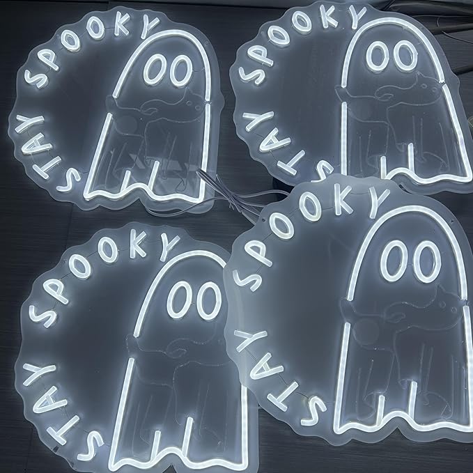 Ghost holding a cat Stay Spooky Neon Sign, Funny Halloween Party Wall Decor - Image 6
