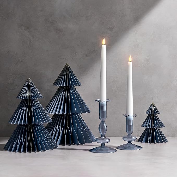 LampLust Winter Ornaments, 2 Pack Dusty Blue Honeycomb Paper Trees, 10 & 12 in - Image 5