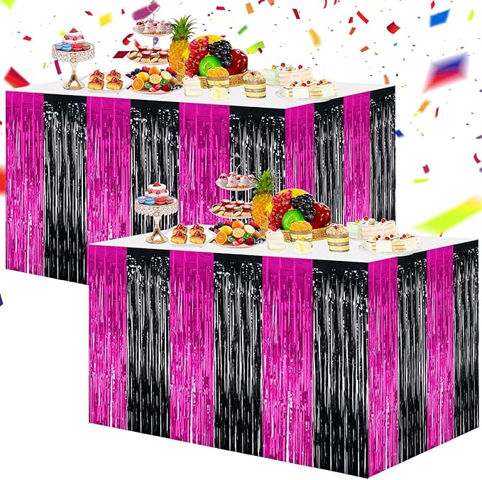 BEISHIDA 2 Pack Hot Pink Black Table Skirts Party Decorations Purple Metallic by Beishida