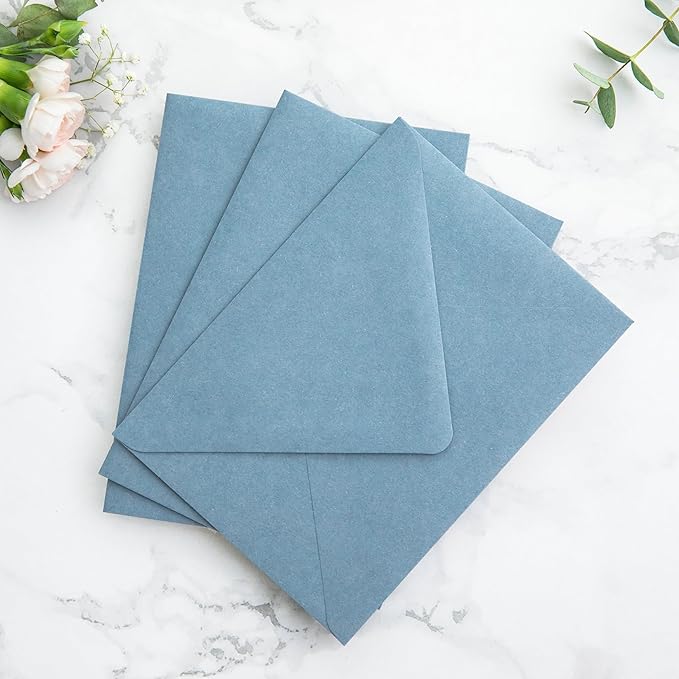 PONATIA 50PCS A7 Euro Flap Envelopes, 5.25 x 7.25'' Dusty Blue Flowers Liner - Image 8
