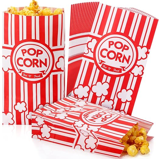 200 Pcs Paper Popcorn Bags Bulk 2 oz Large Flat Bottom Boxes Red and White by Leinuosen