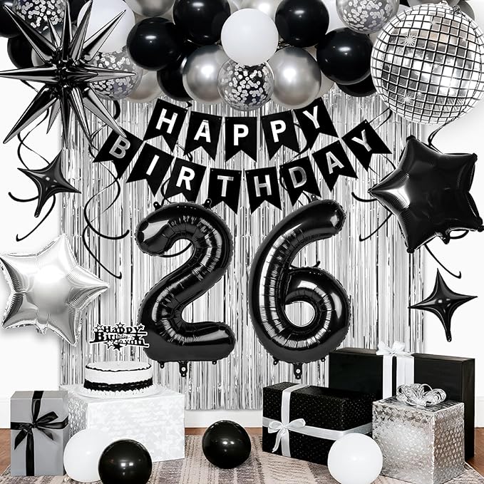 26th Birthday Decorations for Men Women, Fringe Curtains Kit by Birthdaypartyexpert
