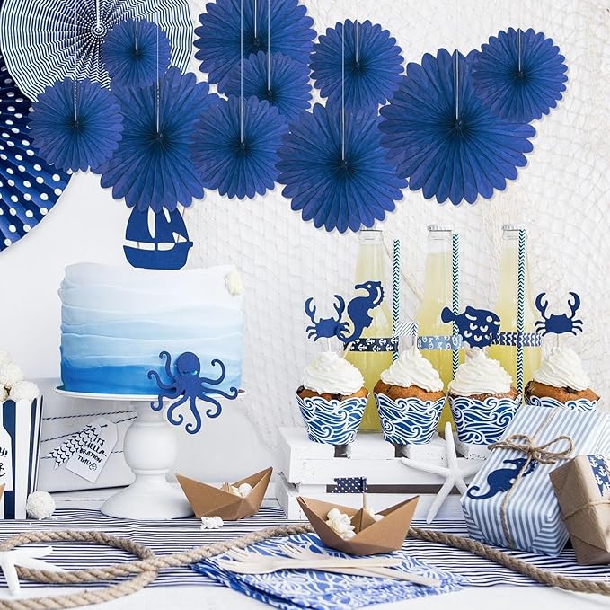 20 Pcs Navy Blue Hanging Paper Fan, Hanging Honeycomb Round Paper Fans - Image 6