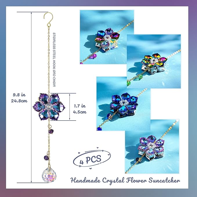 HDCRYSTALGIFTS 4pcs Crystal Flower Suncatchers - Image 2