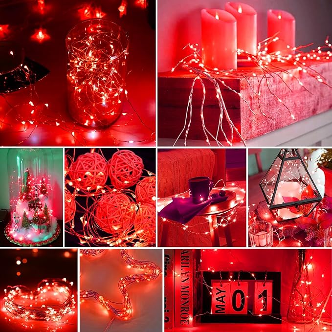 pozzolanas 100 Pack Red Battery Operated String Lights - 7ft Waterproof Fairy - Image 7