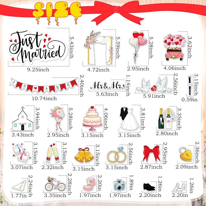 25 Pieces Just Married Ornate Car Magnets Mr Mrs Magnets Refrigerator - Image 2