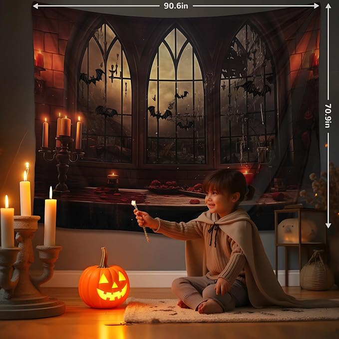 QGHOT Halloween Tapestry Wall Hanging Horror Castle Window Tapestry Gothic - Image 4