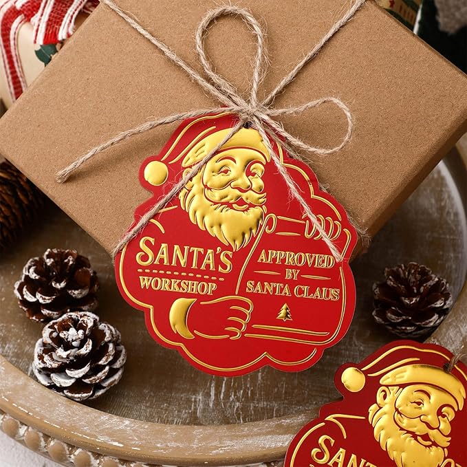36 Pcs Christmas Gift Tag with String 3D Santa Gift Tag Gold Foil Present from by Resurhang
