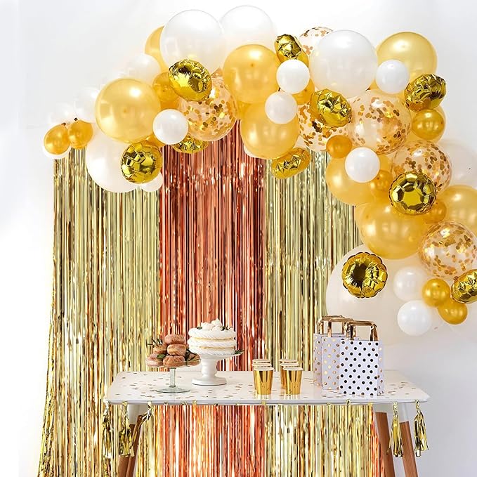 2 Pack Rose and Champion Foil Fringe Backdrop Curtains, Tinsel Streamers Party - Image 7