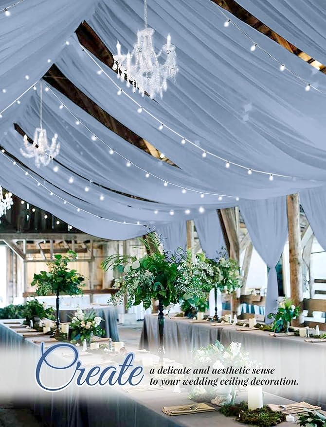 6 Panels Dusty Blue Wedding Ceiling Drapes 5ftx20ft Ceiling Drapes Chiffon - Image 6
