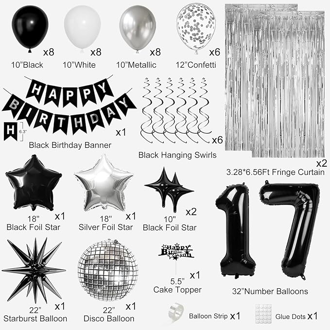 17th Birthday Decorations for Boys Girls, Fringe Curtains Kit - Image 2