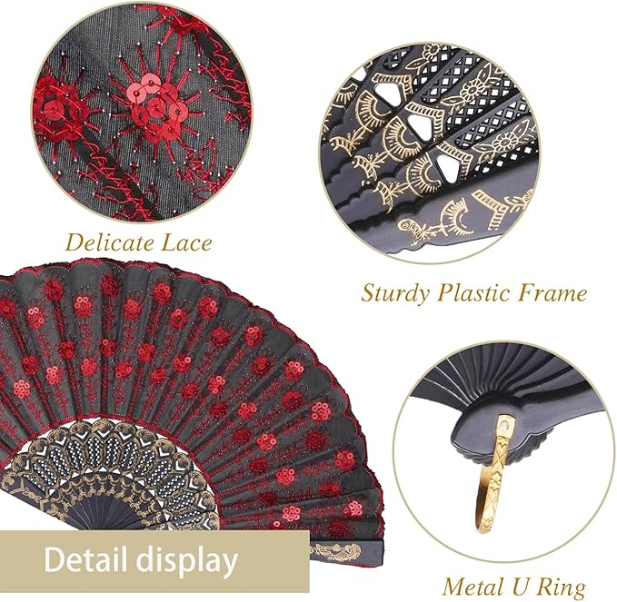 QIRMIZI 10 Pack Fabric Folding Handheld Fans, and Dancing - Image 2