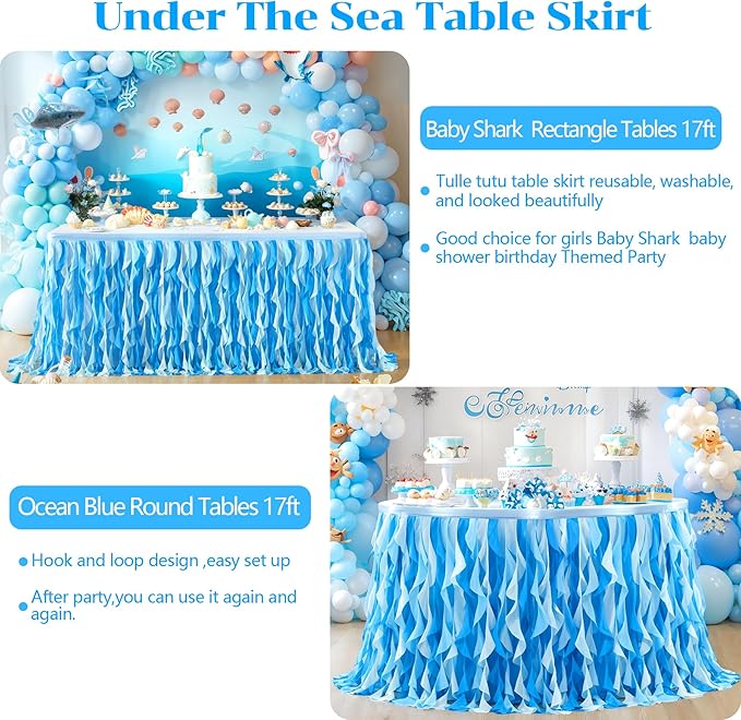 Partisky Ocean Blue Tulle Tutu Ruffle Curly Willow Table Skirt - Image 4
