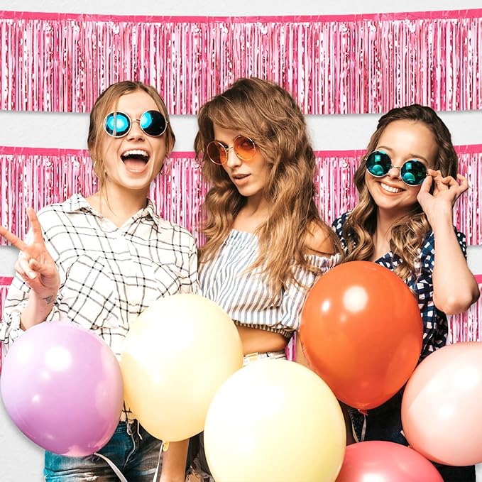 4 Pack 10 Feet Pink Foil Fringe Garland Metallic Tinsel Streamers Banner Wall - Image 5