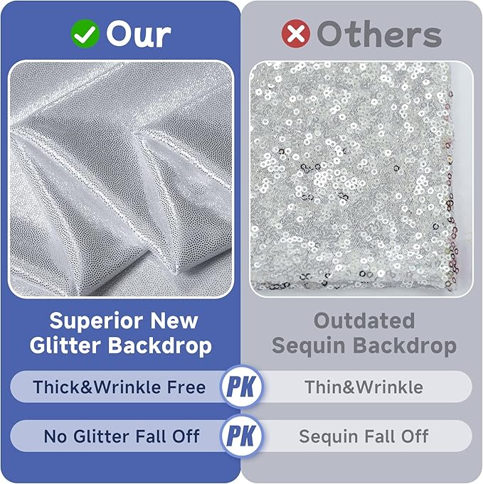 leegleri 10x10ft Thick Silver Glitter Backdrop Curtain Panels - Image 2
