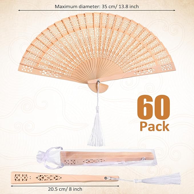 Qunclay 60Pcs Wooden Hand Fans Folding Wedding Fans - Image 2