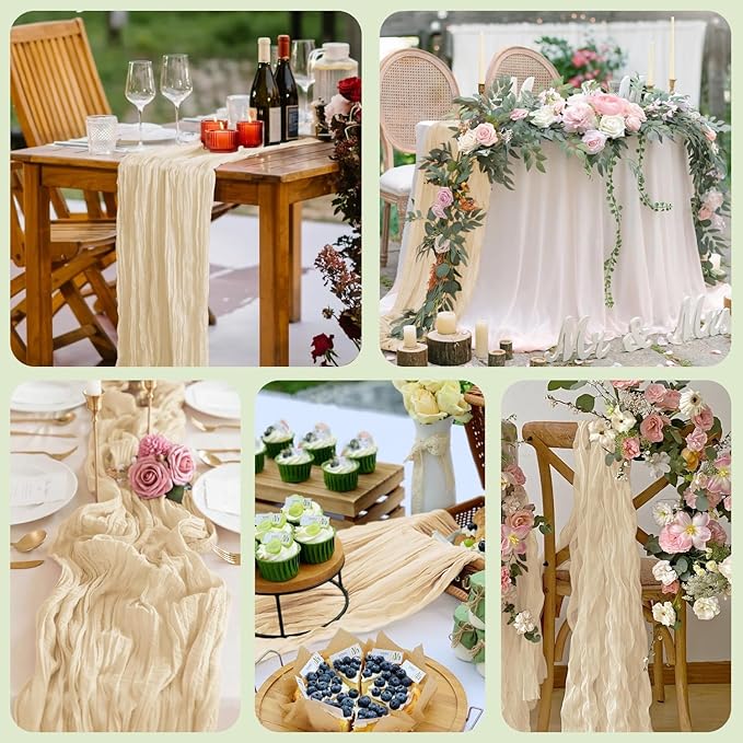 Asee'm 3pcs Cheesecloth Table Runner 120 Inches Long Sand Boho Gauze Cheese - Image 7