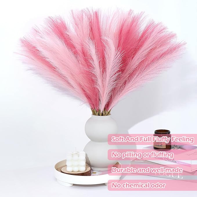 60 Pcs Pampas Grass Decor 21.7 Inch Faux Pink Pampas Grass Bulk Artificial - Image 3
