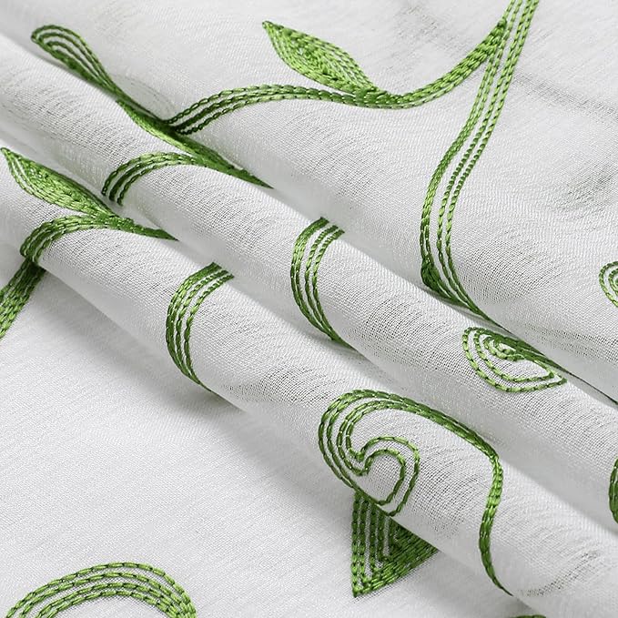 VISIONTEX Sheer Voile Curtain Valances, Decorative Leaves Embroidered, Rod - Image 5