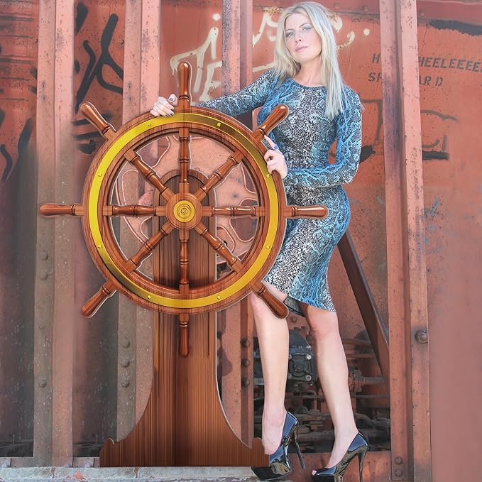 4 Feet Pirate Nautical Party Decorations Halloween Ship Wheel Cardboard Cutout - Image 6
