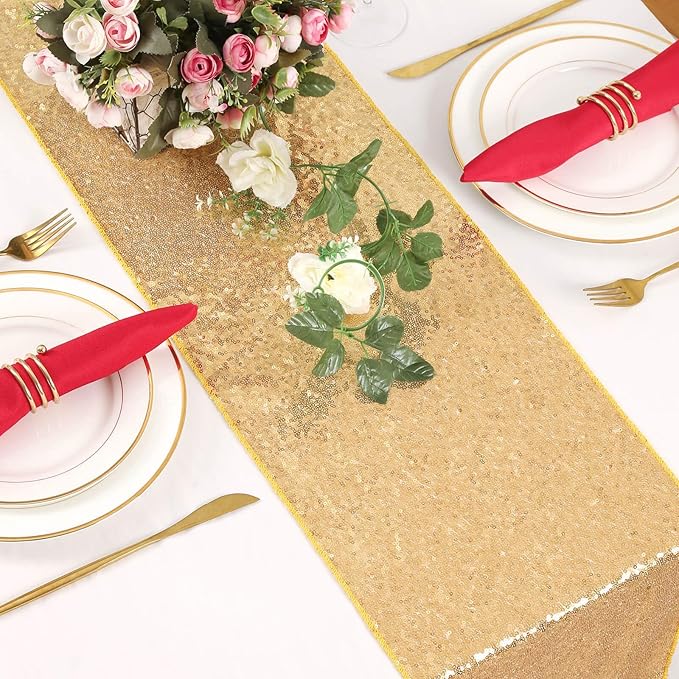 Sequin Table Runners 5 Pieces Gold Table Runners 12x72 Inch Glitter Dining - Image 4