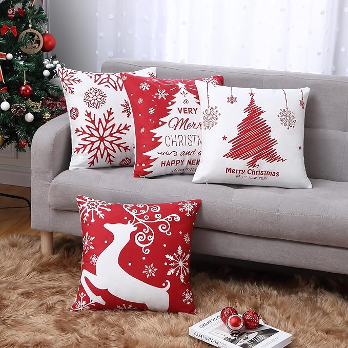 Christmas Pillow Covers 20x20 Set of 4 Farmhouse Christmas Tree Throw Pillow - Image 3