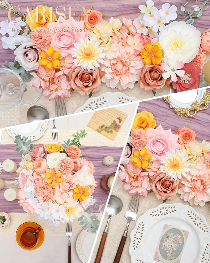 Artificial Flowers Combo, Mix Silk Flowers Roses, Dahlias - Image 6