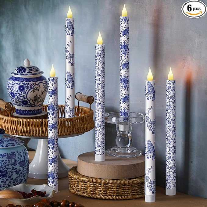 Baquler 6 Pcs Chinoiserie Bird Floral Flameless Candles 10.6 Inch Christmas by Baquler