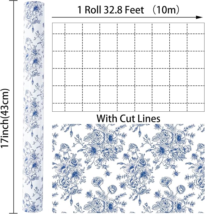 Ulmasinn Blue Floral Wrapping Paper Roll - Image 3