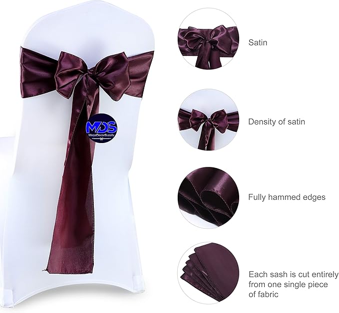 MDS Pack of 75 PCS Satin Chair Sashes Charmeuse Sateen Dining Chair Bows Ribbon - Image 6