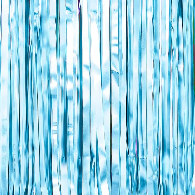PartyWoo Light Blue Streamers Backdrop 3pcs Baby Blue Foil Fringe Streamer - Image 2