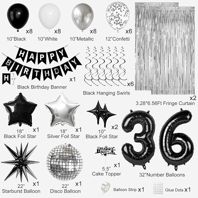 36th Birthday Decorations for Men Women, Fringe Curtains Kit - Image 2