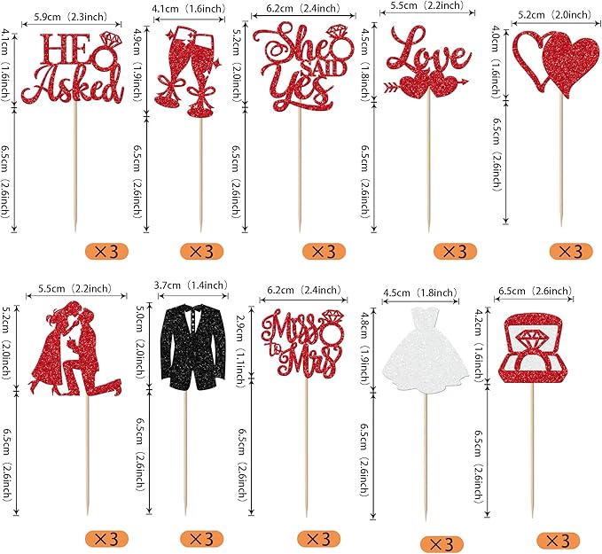 30 Pack Bride to be Cupcake Toppers Glitter Diamond Ring Love I Do Cupcake - Image 2