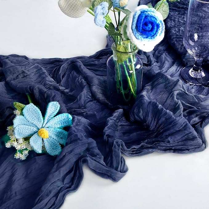 1-Pack Navy Blue Cheesecloth Table Runners – 10FT Boho Rustic Gauze Fabric - Image 2
