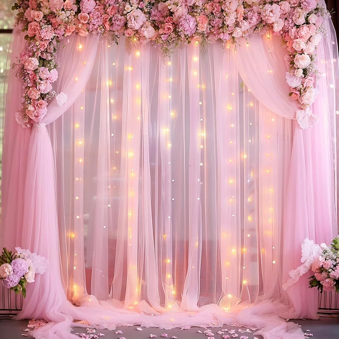 20ft x 10ft Pink Tulle Photo Backdrop Curtain - Image 2