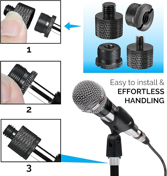 IXTECH Mic Stand Adapter Set 8 pieces Metal Microphone Stand Screw Thread - Image 3