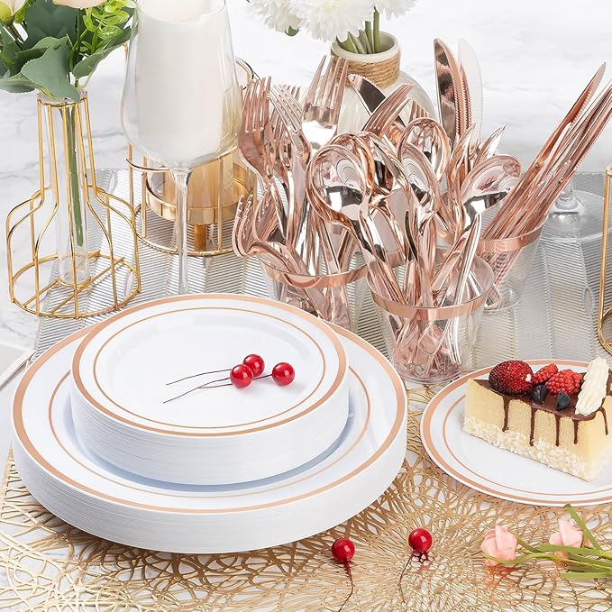600PCS Rose Gold Plastic Plate Set, Plastic Plates - Image 7
