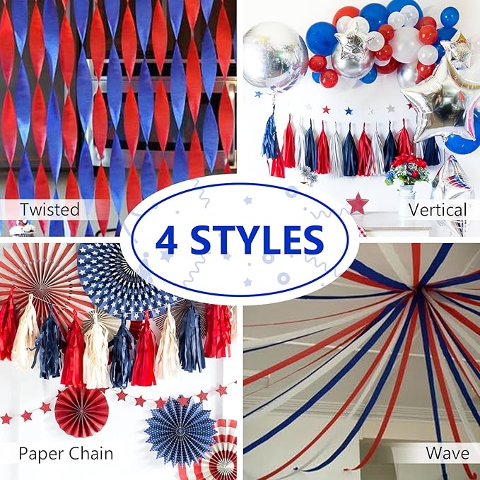 PartyWoo Red and Blue Crepe Paper Streamers 4pcs 328ft Pack of Red and Blue - Image 6