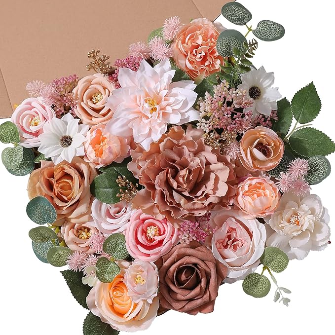SERRAFLORA Artificial Flowers Combo Box Set Faux Flowers Bulk Flower Leaf by SerraFlora